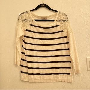 Loft size large petite navy and white striped top lace